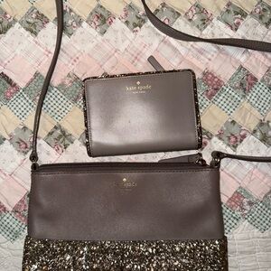 Kate Spade Gray and Gold Sparkle Women's Bag & Wallet Set
